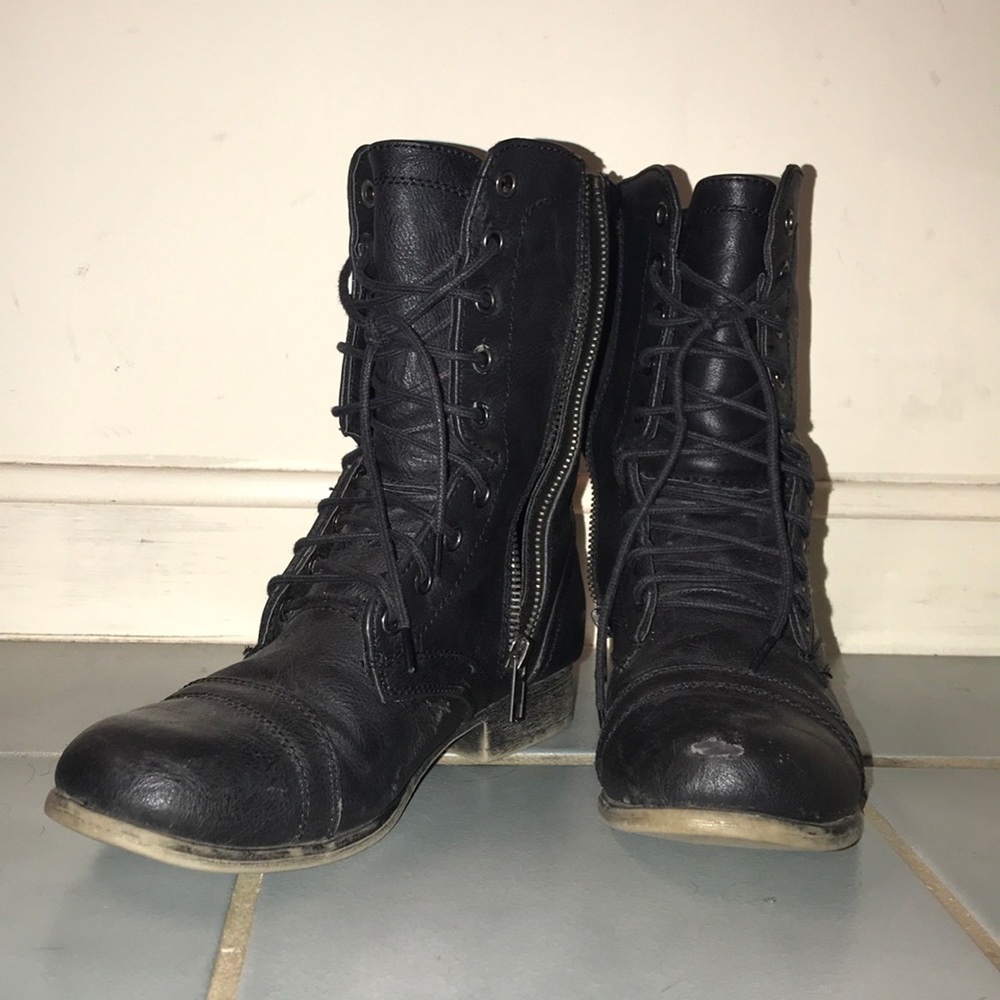 7 madden girl black combat ish boots
